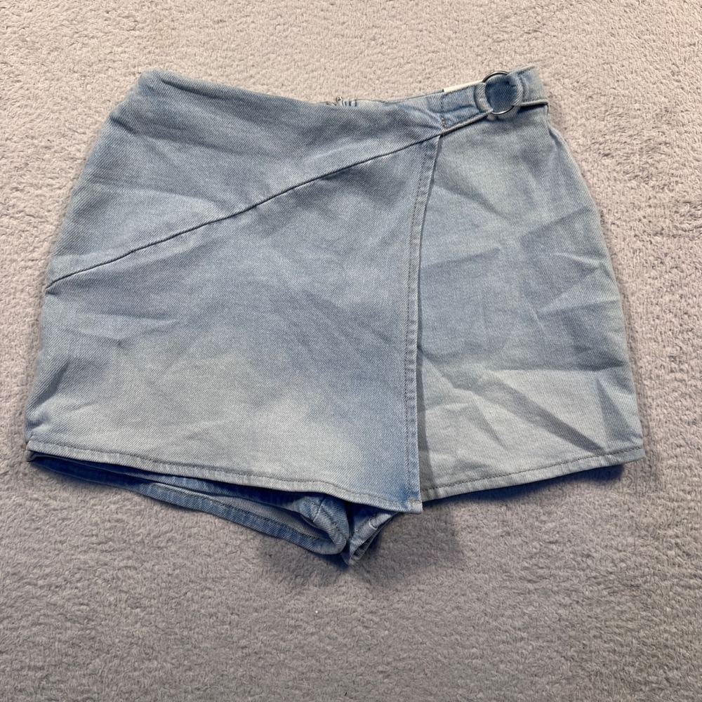SO Mini Skirt Denim Wrap Skort High Rise Light Wash Size 0/24W NWT